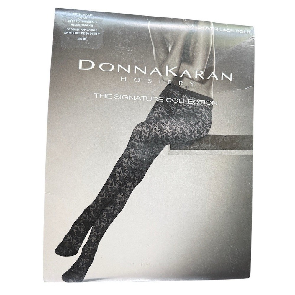 Dkny Donna Karan Black Patterned Hosiery Tights
